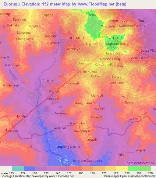 Zuorugu,Ghana Elevation Map