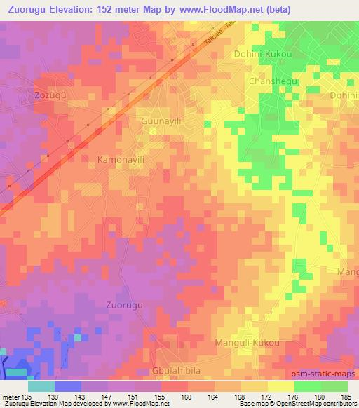 Zuorugu,Ghana Elevation Map