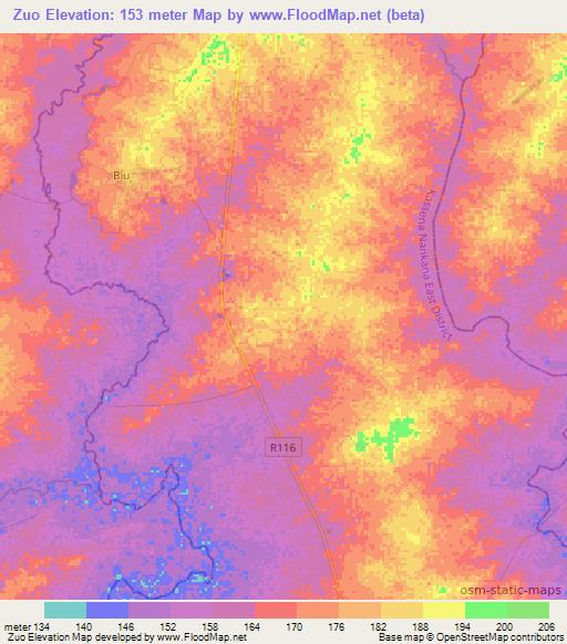 Zuo,Ghana Elevation Map