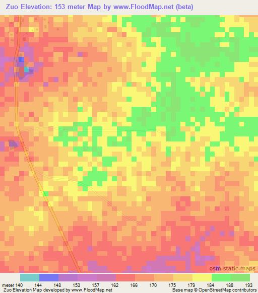 Zuo,Ghana Elevation Map