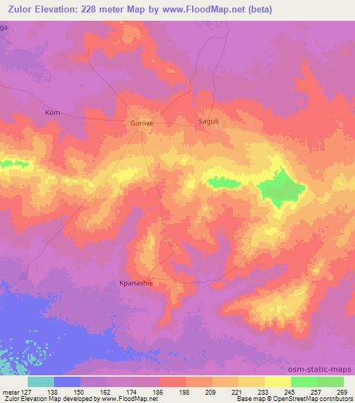 Zulor,Ghana Elevation Map