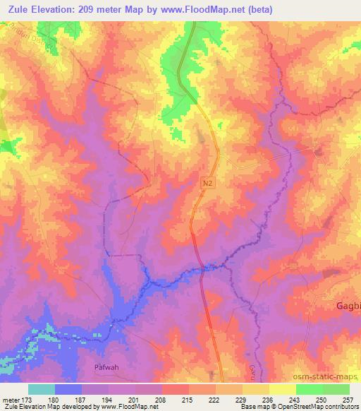 Zule,Ghana Elevation Map