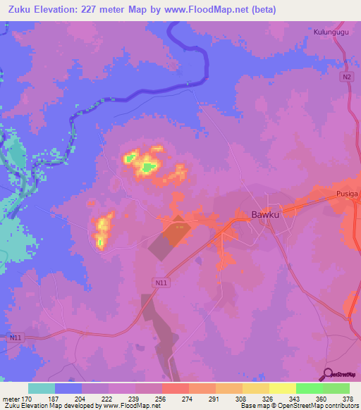 Zuku,Ghana Elevation Map