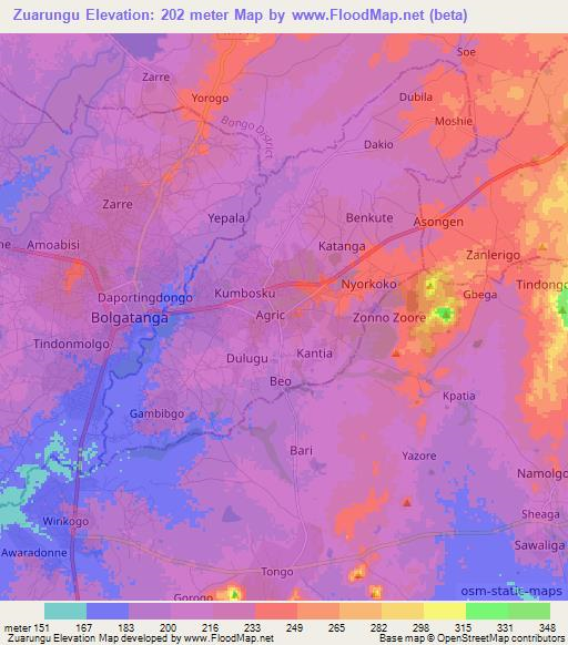 Zuarungu,Ghana Elevation Map