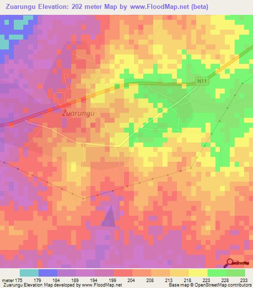 Zuarungu,Ghana Elevation Map