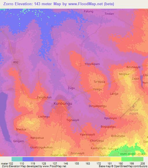 Zorro,Ghana Elevation Map