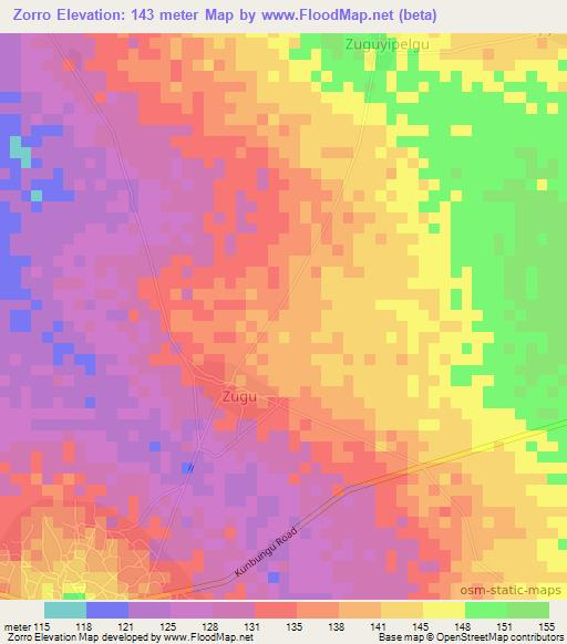 Zorro,Ghana Elevation Map