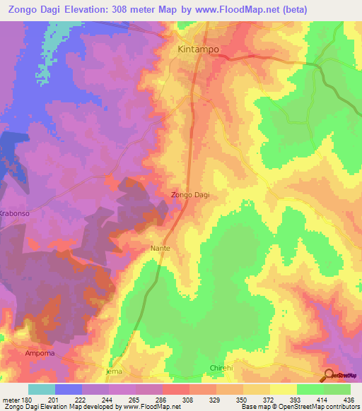 Zongo Dagi,Ghana Elevation Map