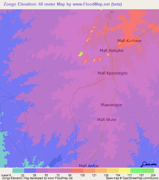 Zongo,Ghana Elevation Map