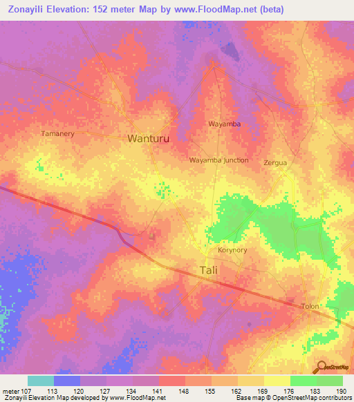 Zonayili,Ghana Elevation Map