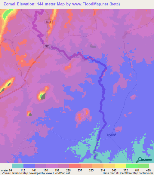 Zomai,Ghana Elevation Map