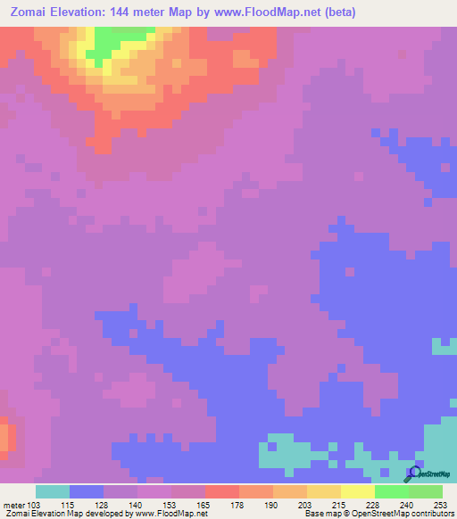 Zomai,Ghana Elevation Map