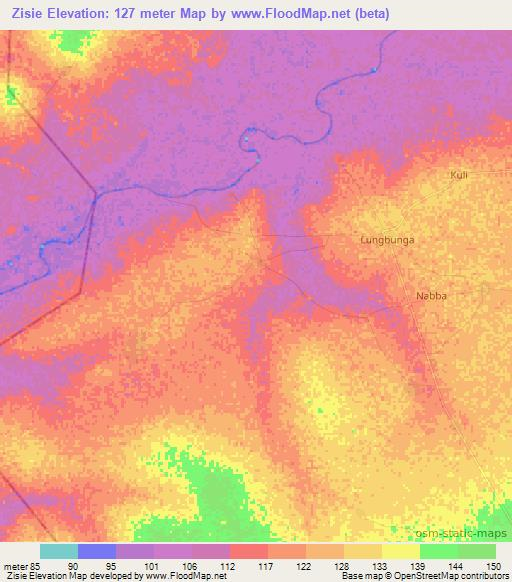 Zisie,Ghana Elevation Map