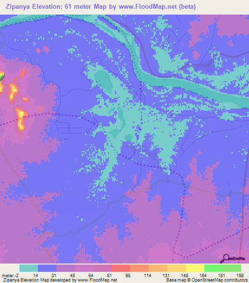 Zipanya,Ghana Elevation Map