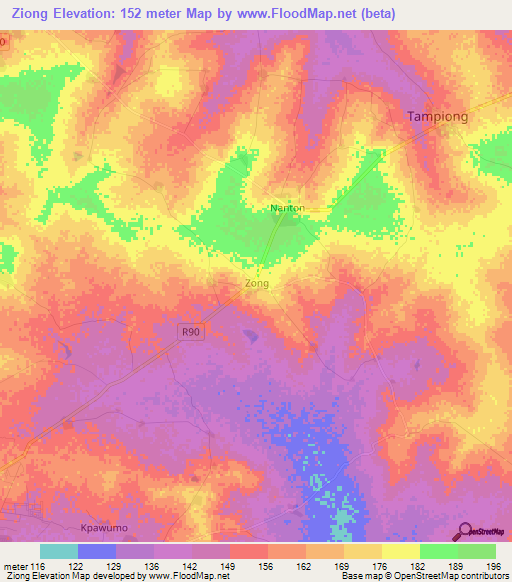 Ziong,Ghana Elevation Map