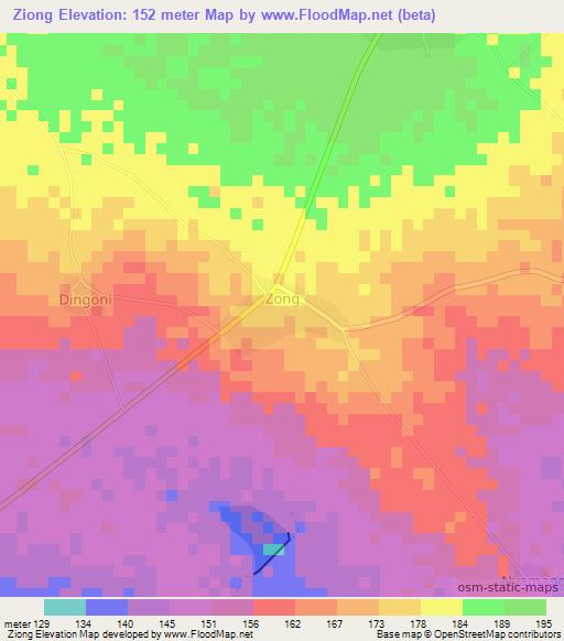 Ziong,Ghana Elevation Map