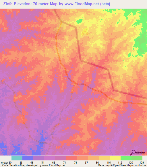 Ziofe,Ghana Elevation Map