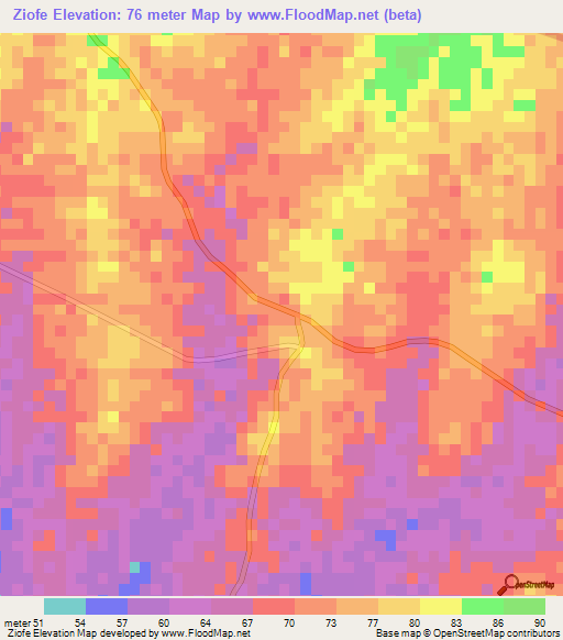 Ziofe,Ghana Elevation Map