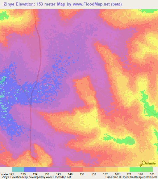 Zinye,Ghana Elevation Map