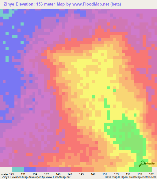 Zinye,Ghana Elevation Map