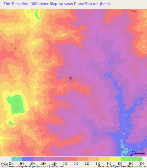 Zini,Ghana Elevation Map