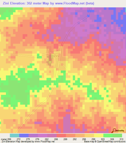 Zini,Ghana Elevation Map