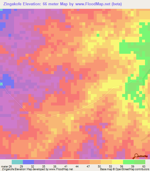 Zingakofe,Ghana Elevation Map