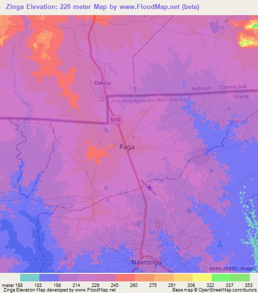 Zinga,Ghana Elevation Map
