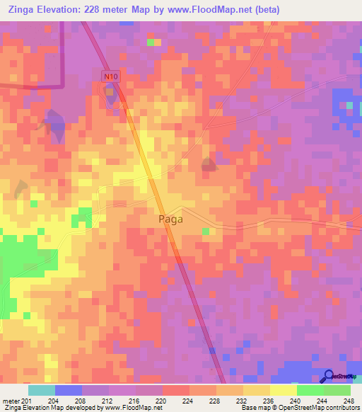 Zinga,Ghana Elevation Map