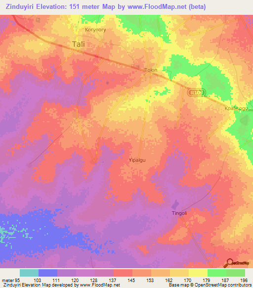 Zinduyiri,Ghana Elevation Map