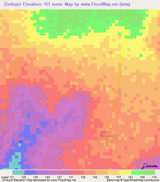 Zinduyiri,Ghana Elevation Map