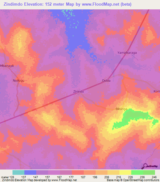 Zindimdo,Ghana Elevation Map