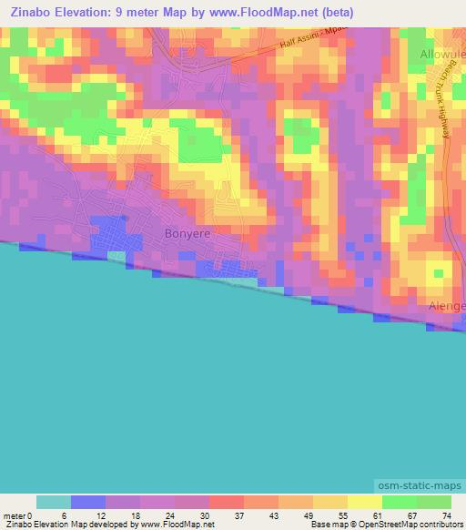 Zinabo,Ghana Elevation Map