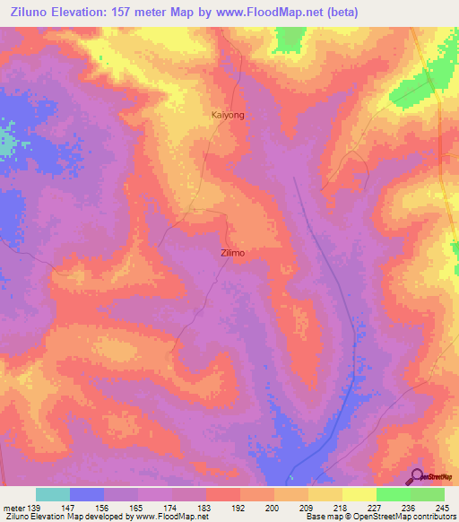 Ziluno,Ghana Elevation Map