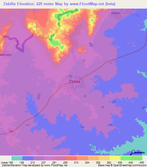 Zebilla,Ghana Elevation Map