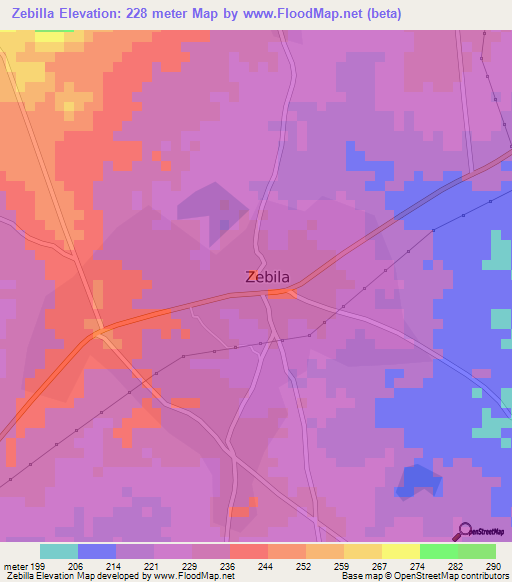 Zebilla,Ghana Elevation Map