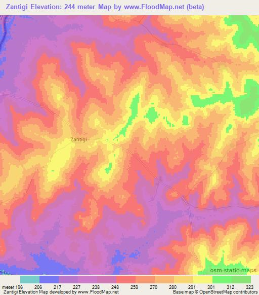 Zantigi,Ghana Elevation Map