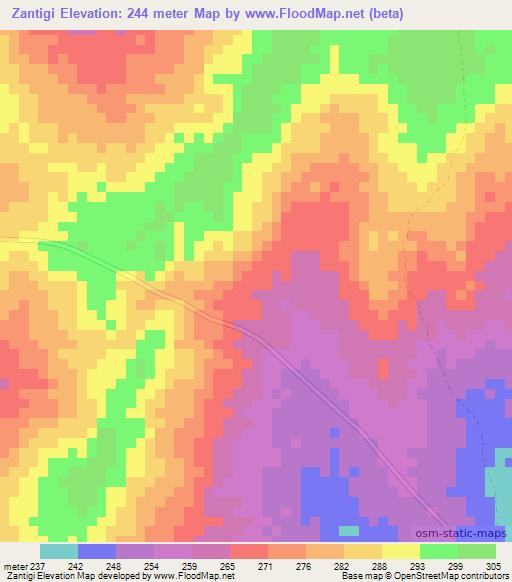 Zantigi,Ghana Elevation Map