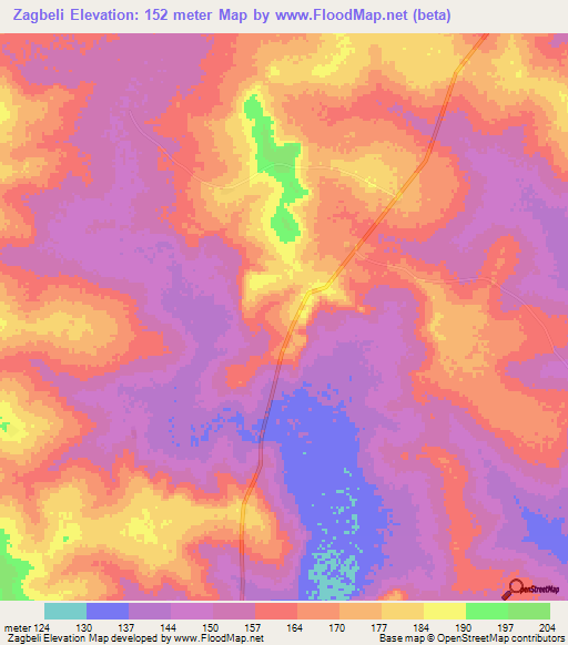 Zagbeli,Ghana Elevation Map