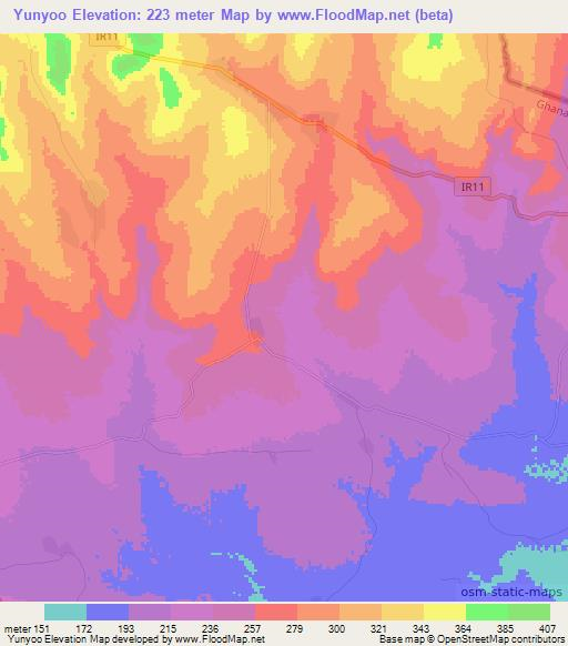 Yunyoo,Ghana Elevation Map