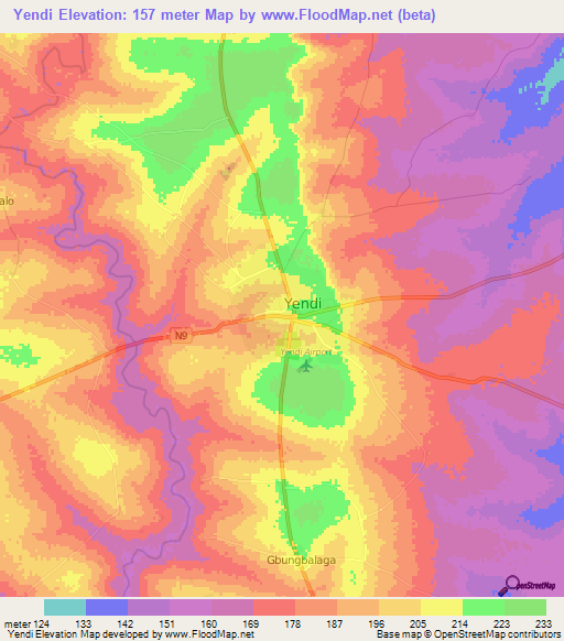 Yendi,Ghana Elevation Map