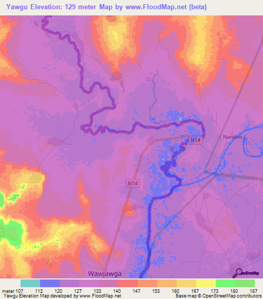 Yawgu,Ghana Elevation Map