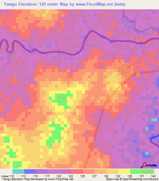 Yawgu,Ghana Elevation Map