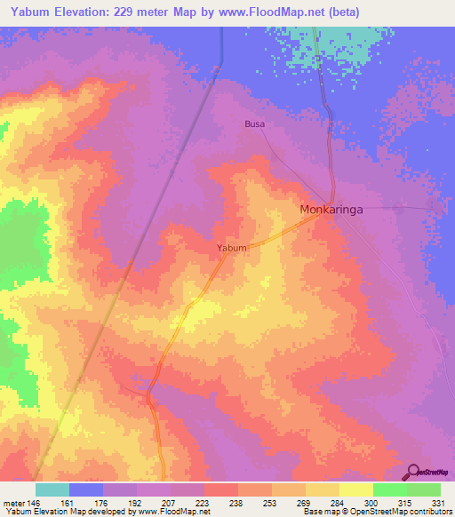 Yabum,Ghana Elevation Map