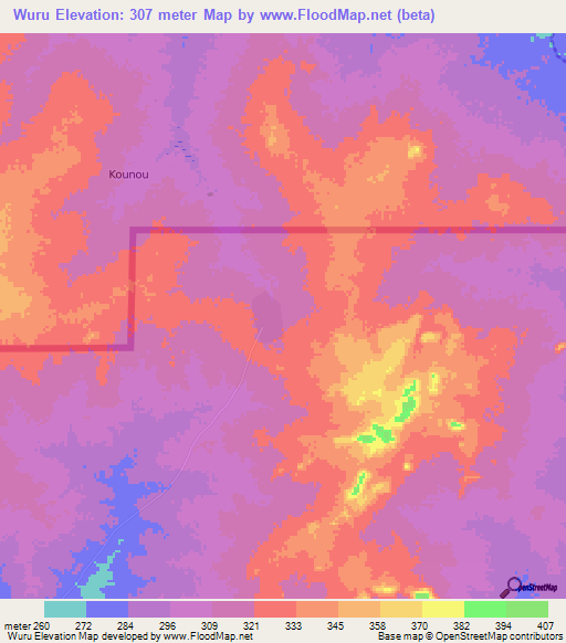 Wuru,Ghana Elevation Map