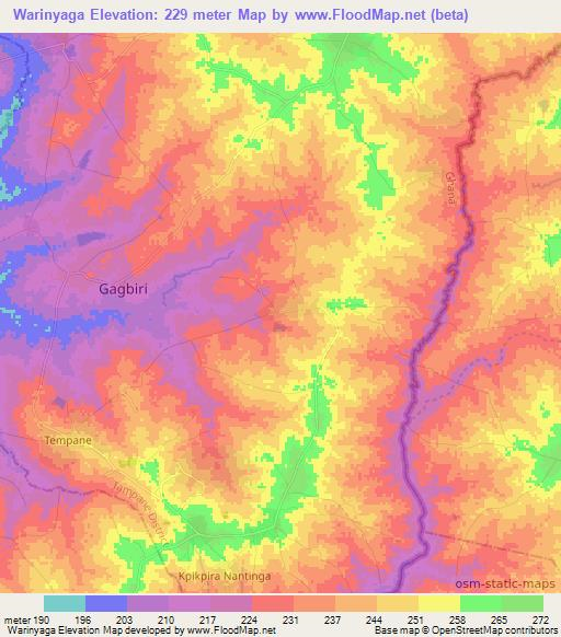 Warinyaga,Ghana Elevation Map