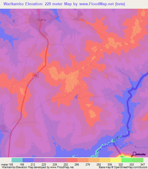 Warikambo,Ghana Elevation Map