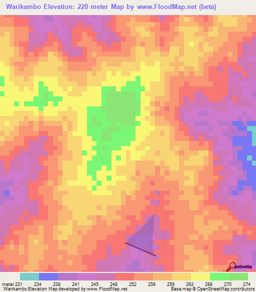 Warikambo,Ghana Elevation Map