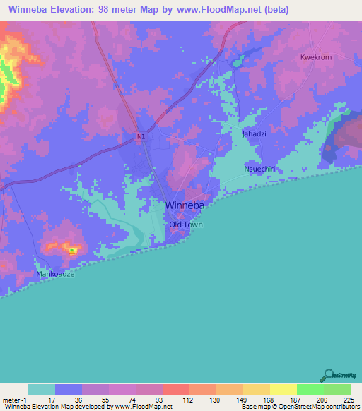 Winneba,Ghana Elevation Map