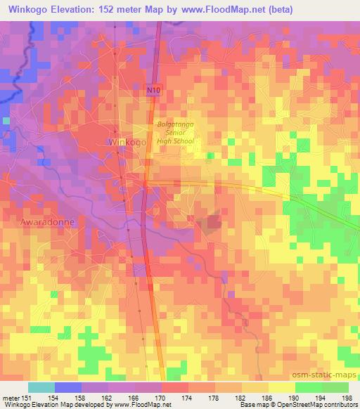 Winkogo,Ghana Elevation Map